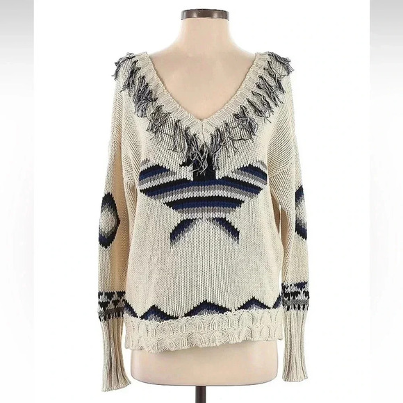 Anthropologie Chaser Eagle Pullover Fringe Sweater Native Aztec Western Size XS - Picture 1 of 7